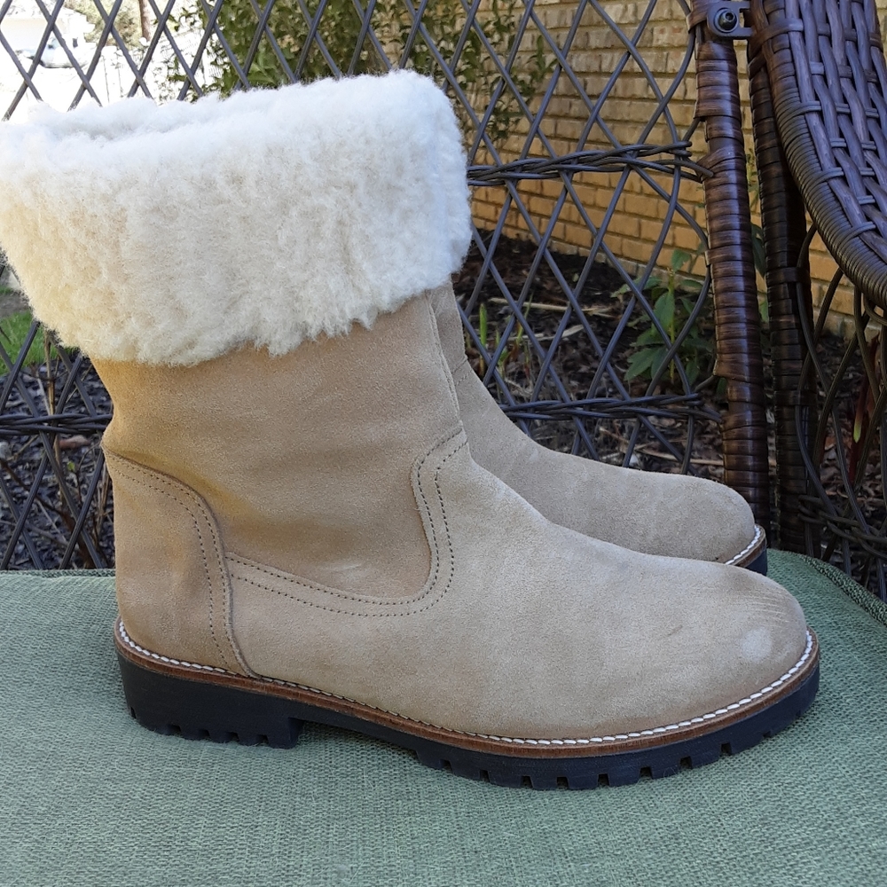 Anthropologie Suede Faux Shearling Lined Winter Boot.